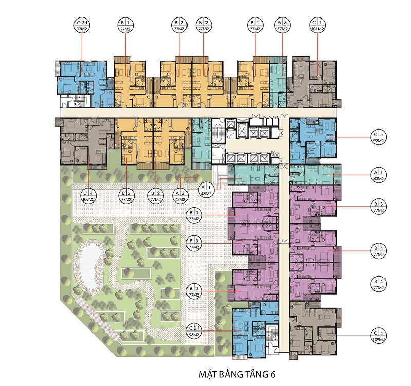 Mặt bằng tầng 6,7 Chung cư the two residence