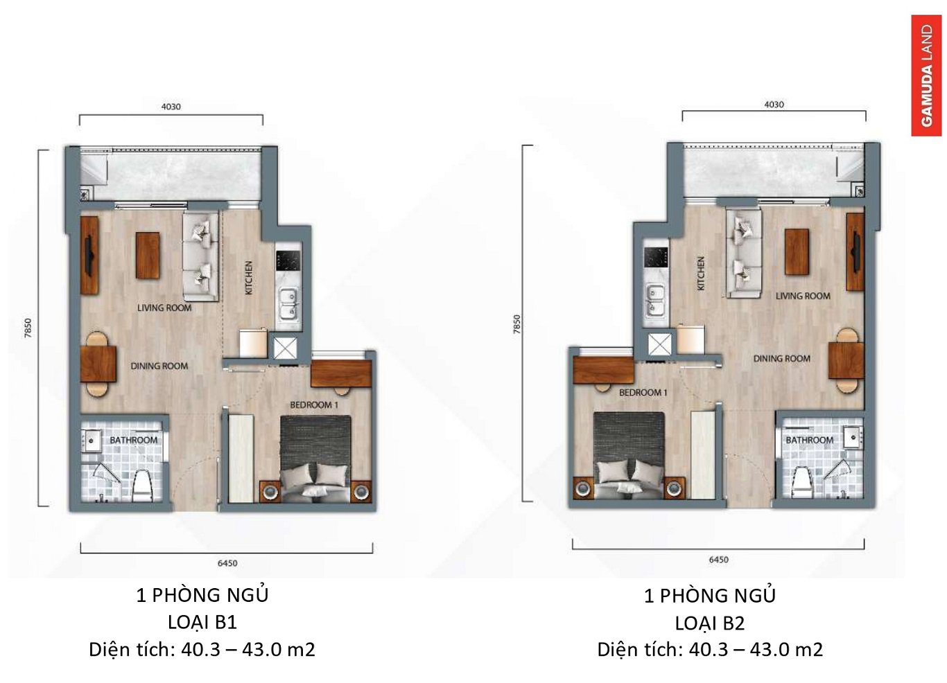 Mặt bằng căn hộ 1 phòng ngủ central residence