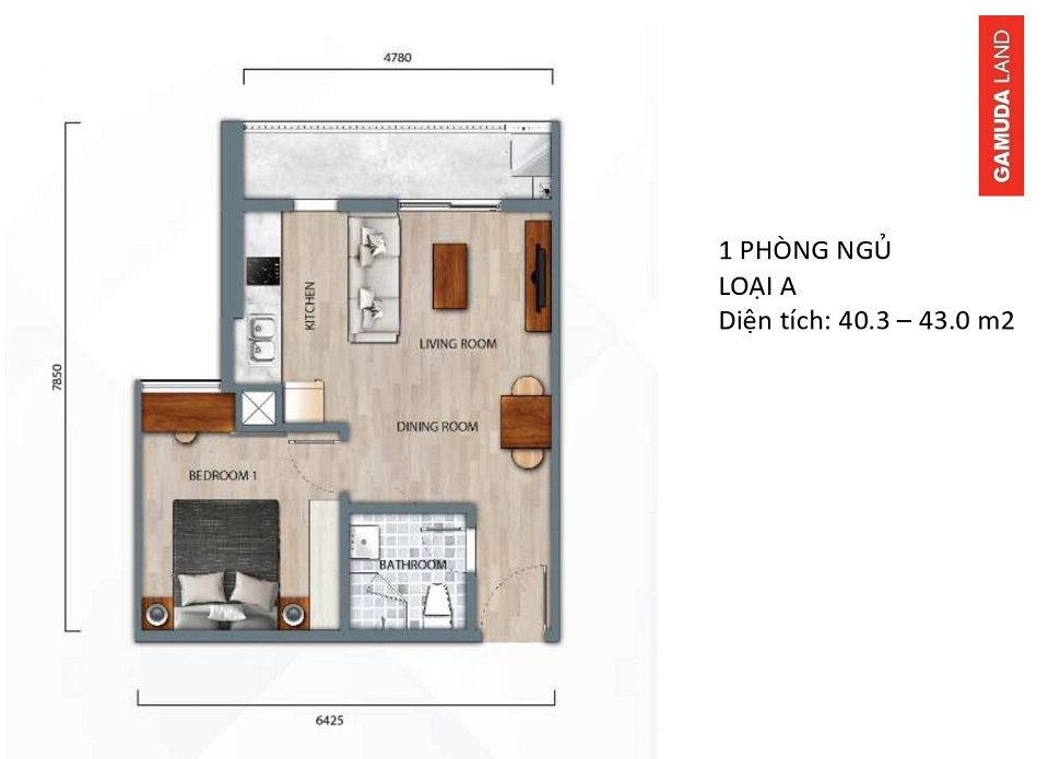Thiết kế căn hộ  1 phòng ngủ central residence