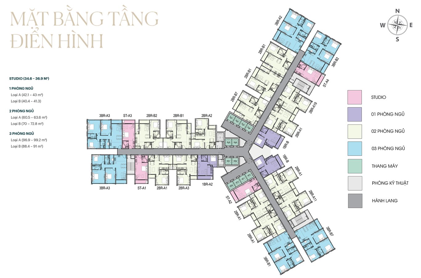 Mặt bằng tầng điển hình Tòa A chung cư Central Residence